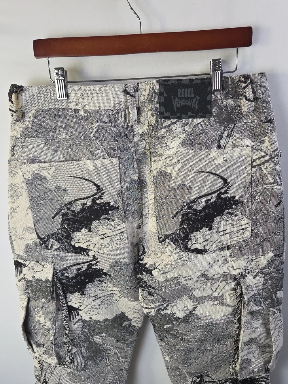 Rebel Vengeance Grim Reaper Skeleton Horse tapestry cargo pants Sz 32/30